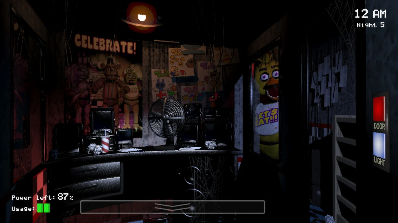 Five Nights at Freddy's night select, with nights and a 12 AM clock