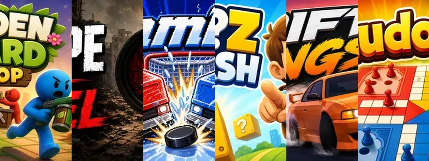 Cover art of six games made on Chatforce: Garden Guard Co-op, Scope & Duel, Slamboni, Quiz Clash, Drift Kings and LudoIndia